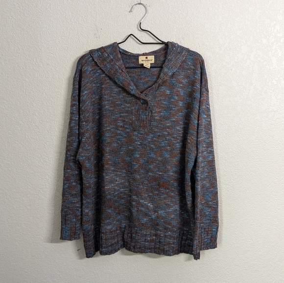 Woolrich Women's Knit Pullover Hooded Sweater Indigo One Button Shawl Neck 2X - Picture 2 of 10